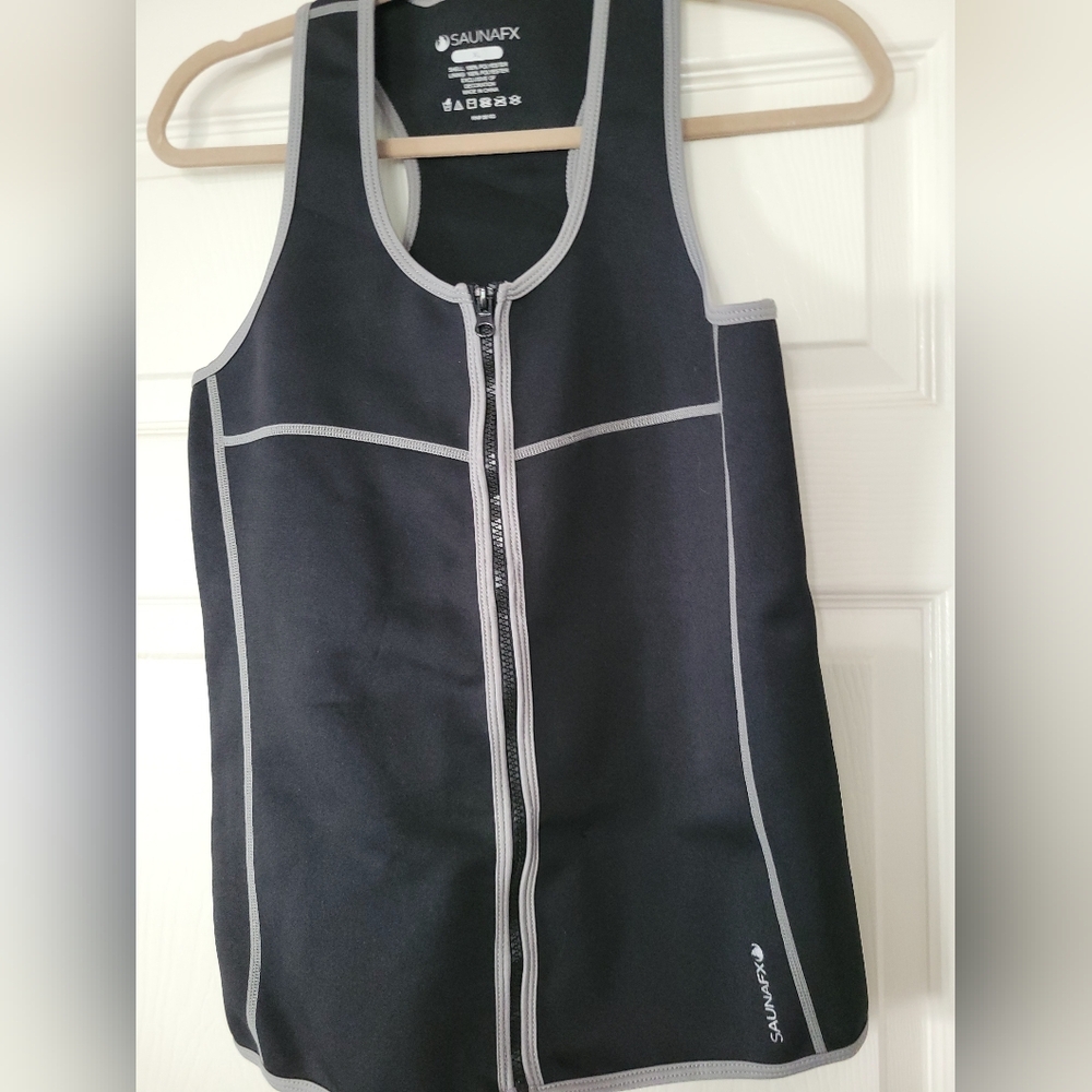 SaunaFX Vest XL Black Slimming Neoprene Sauna Exercise Full Zip Suit Top Womens